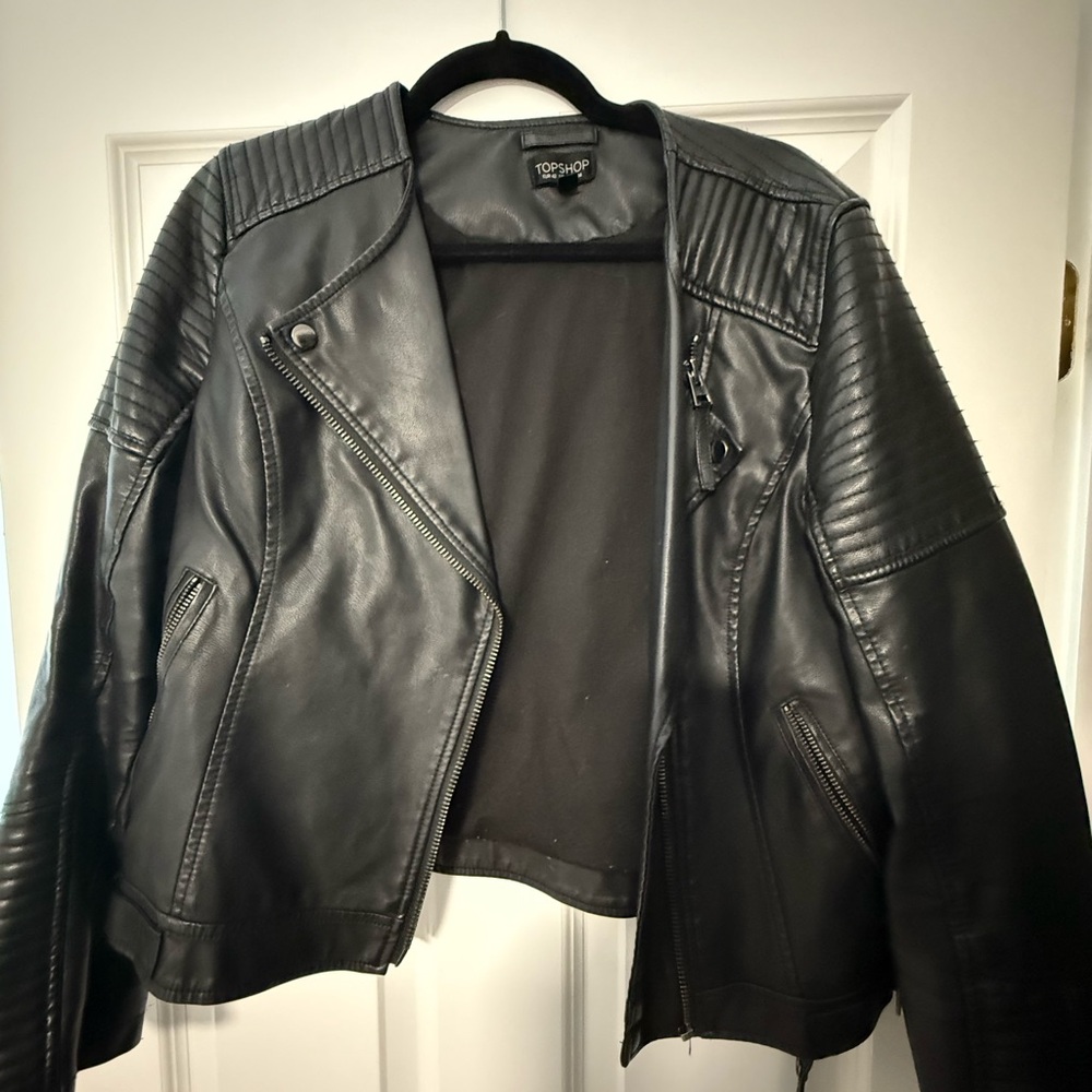 Topshop Quilted Black Leather Jacket
